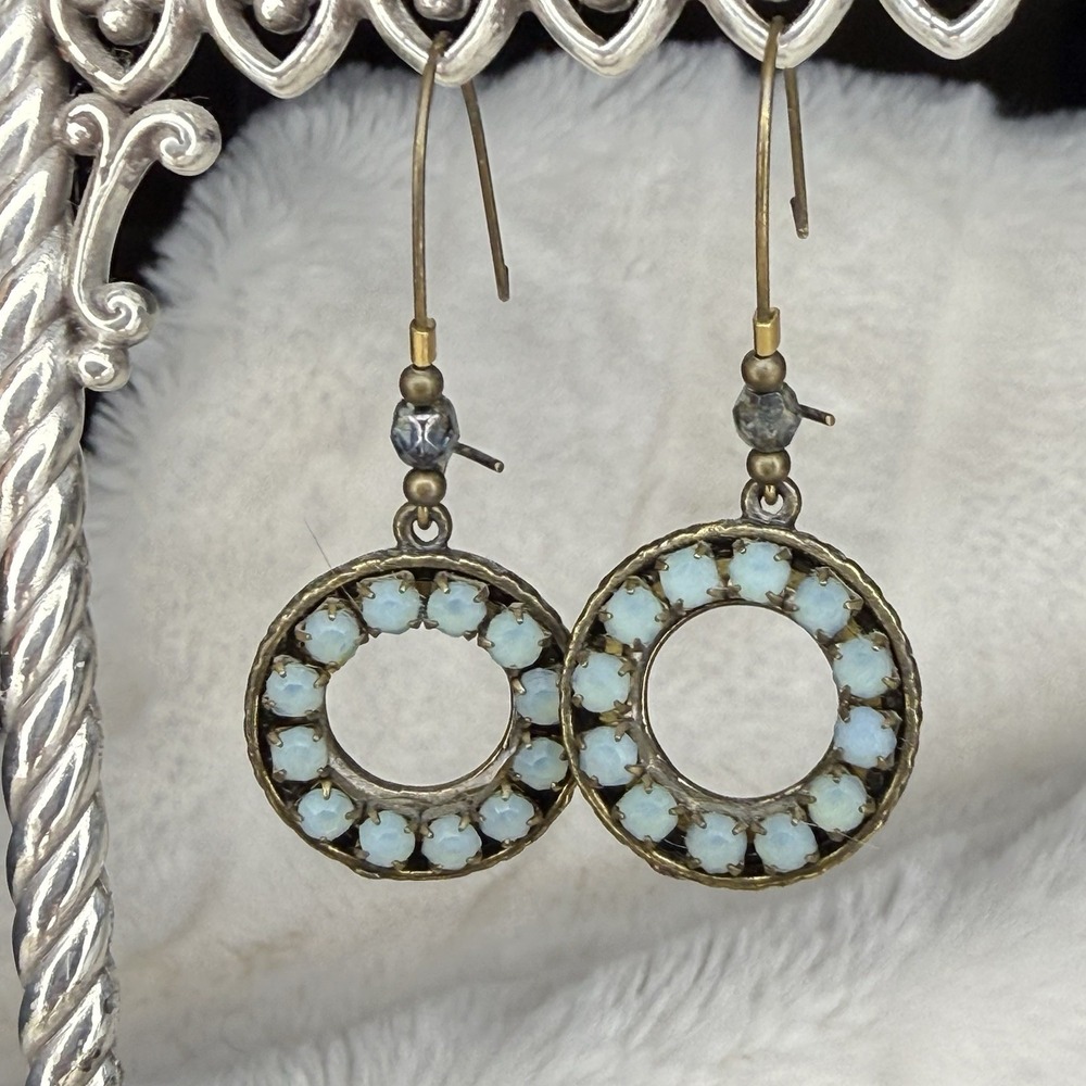 Boho Vintage Style Blue Stone Rubbed Bronze Earrings Drop Dangle
